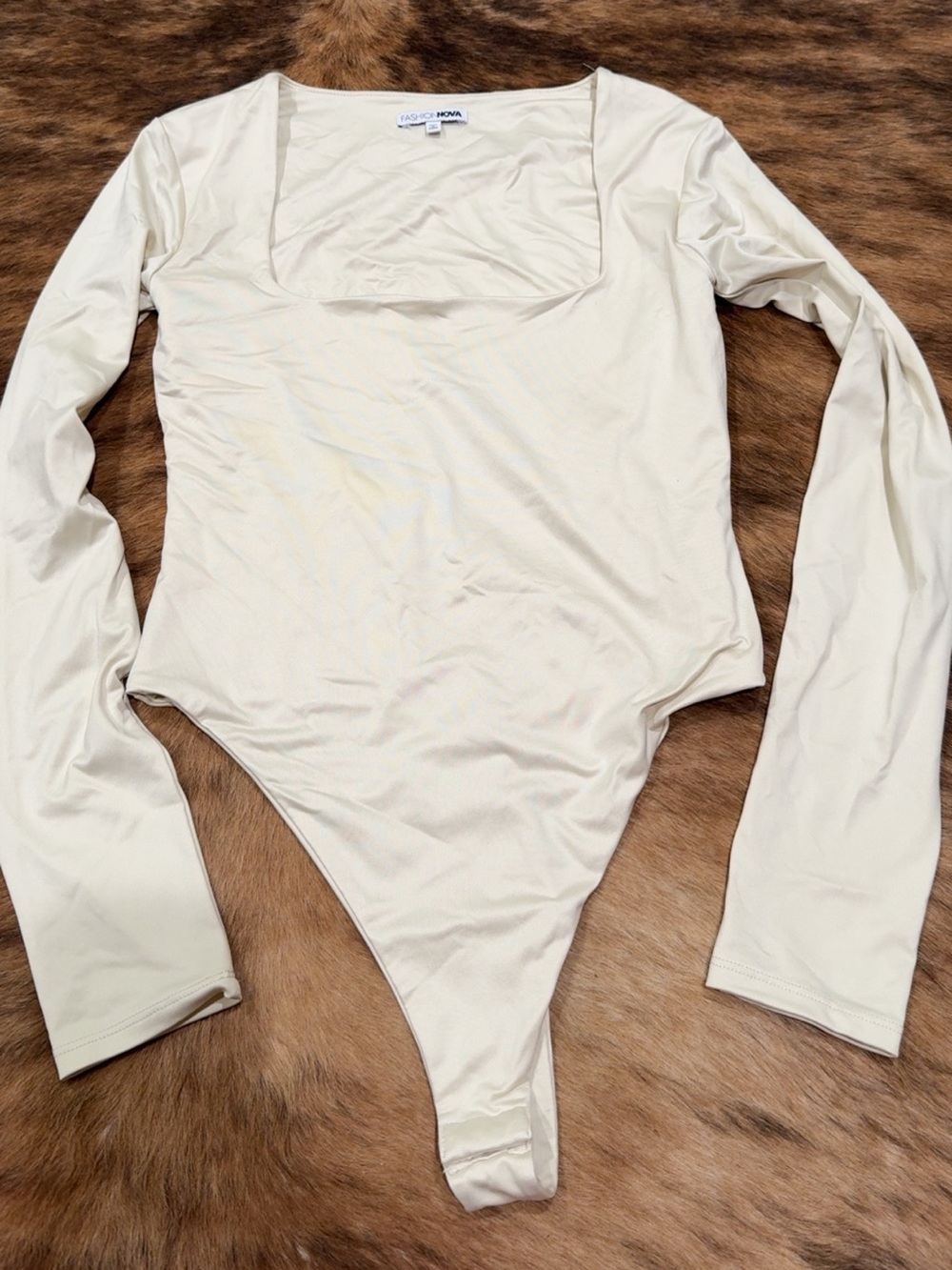 Fashion Nova Off-White Long Sleeve Square Neck Bodysuit
